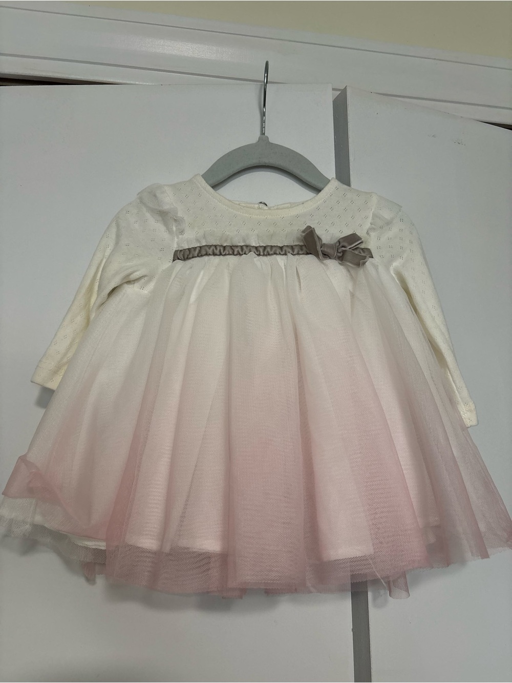 Catherine Malandrino Cream Pink Tulle Party Dress with Taupe Bow fancy formal